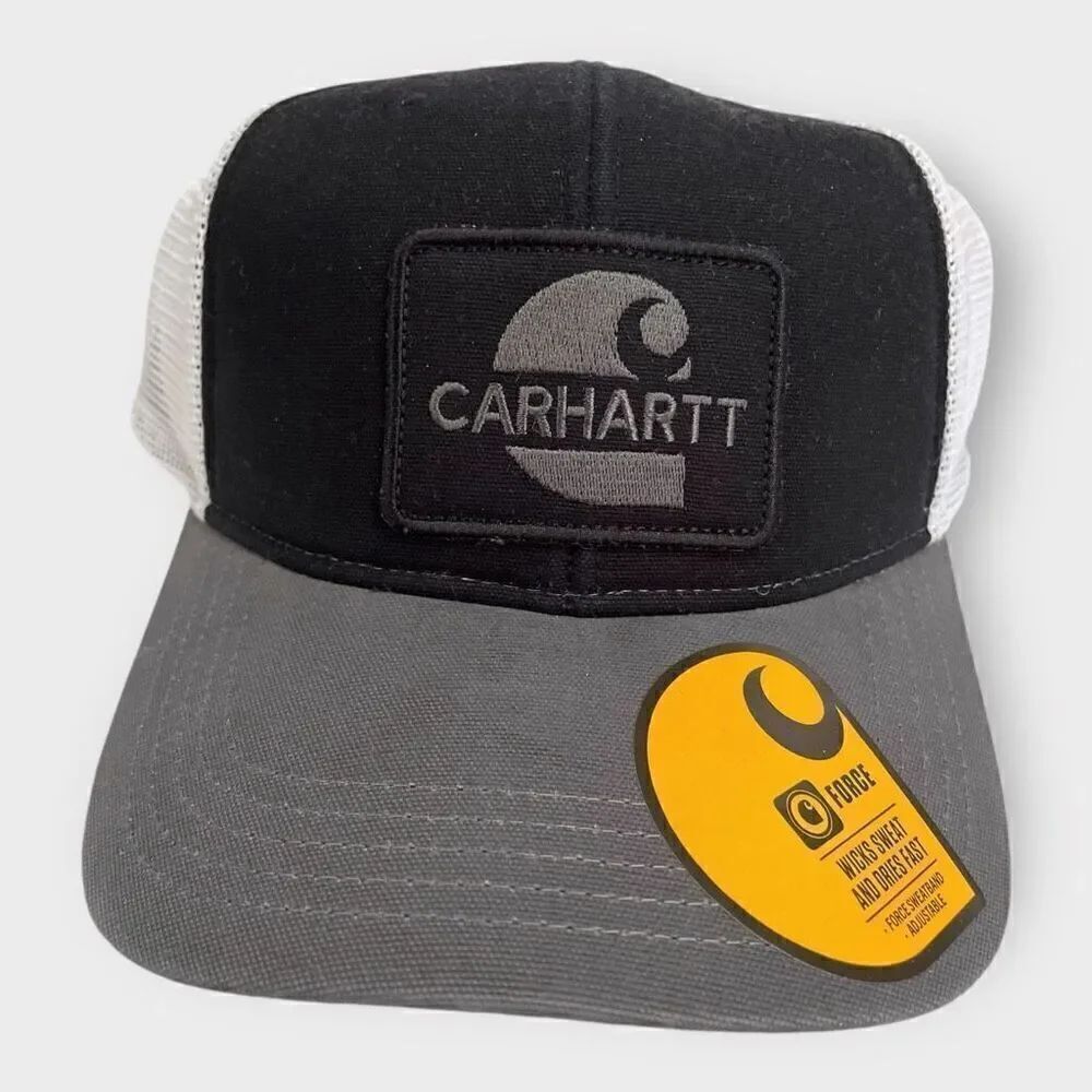 Carhartt 105692 Mesh-Back Logo Graphic Black White Cap Mens size One Size